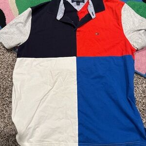 Tommy Hilfiger Men's Colorblock Polo (vintage) Navy, Red, Blue, White